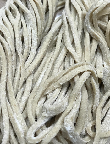 close-up of noodles prepared by the reviewer