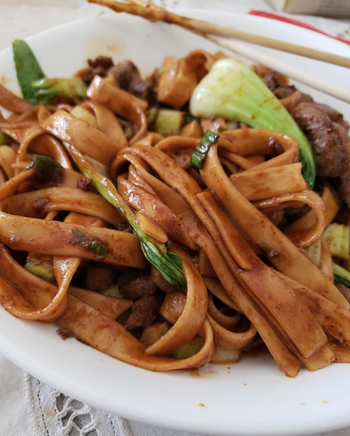close-up of the reviewer's noodles