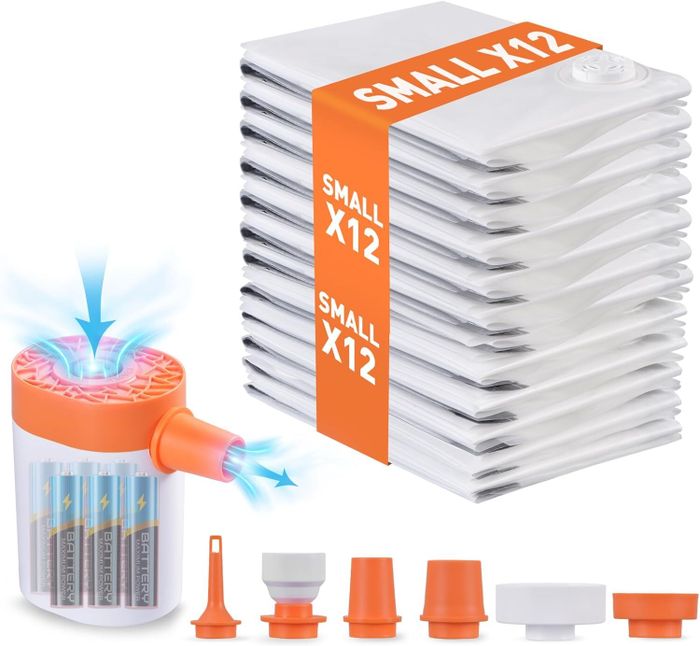 Vacuum storage bags with a pump and included adapters