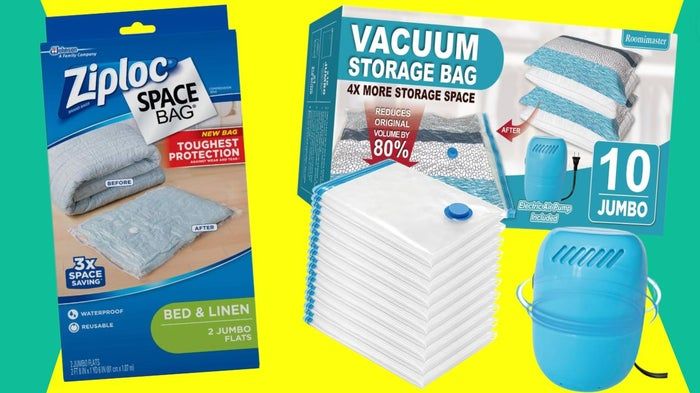 A set of jumbo Ziploc waterproof bags and 10 large bags that come with an electric pump.