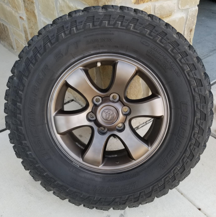 A reviewer’s tire after applying bronze paint