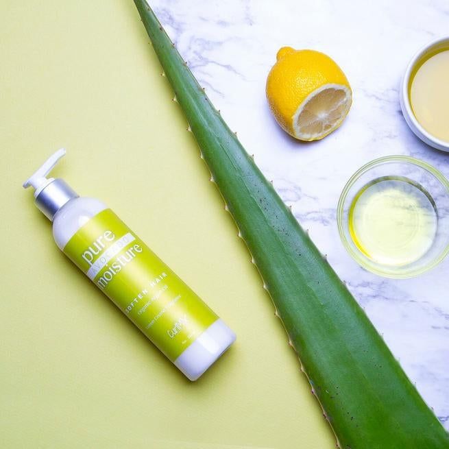 An image showcasing the curl moisturizer, featuring aloe prominently on its side