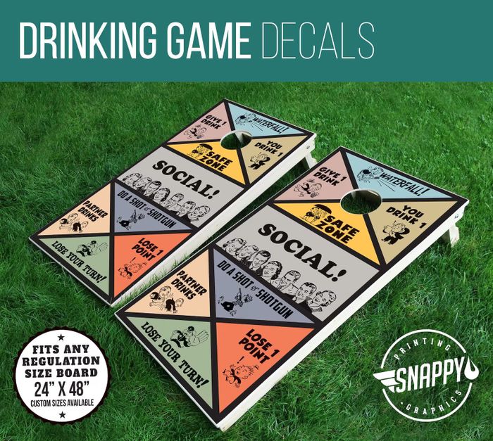 Two cornhole boards adorned with vibrant decals, perfect for adding a fun twist to your game.