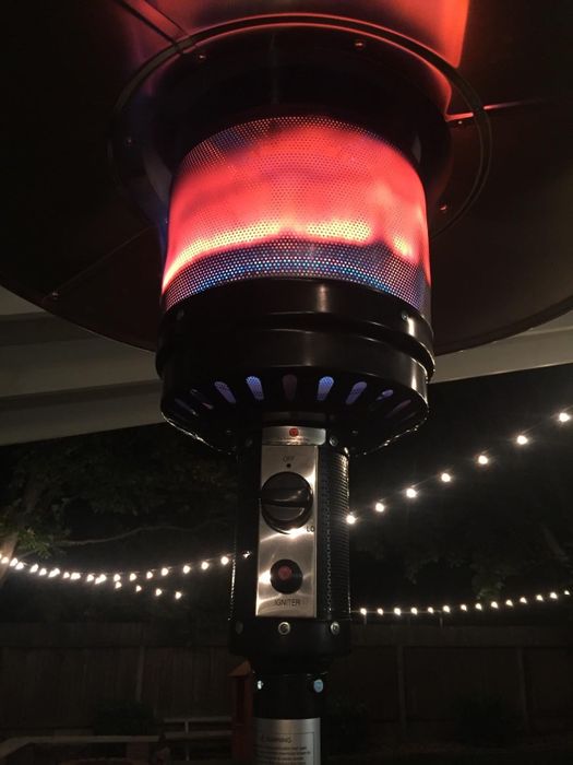A reviewer's standing heater switched on and in use.