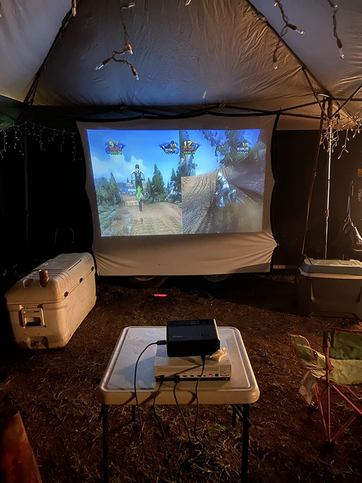 A reviewer's projector connected to an Xbox