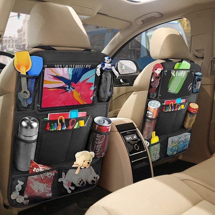 Organizers attached to the backs of the car seats