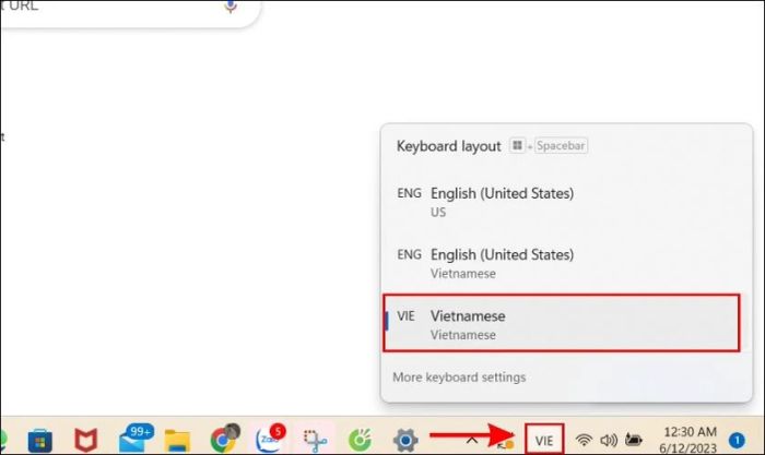 Cách chuyển đổi giữa các bàn phím tiếng Việt trên laptop