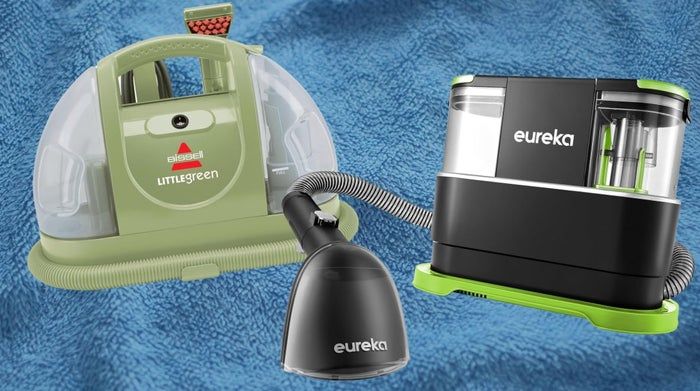 Bissell Little Green and Eureka portable upholstery and carpet cleaners.