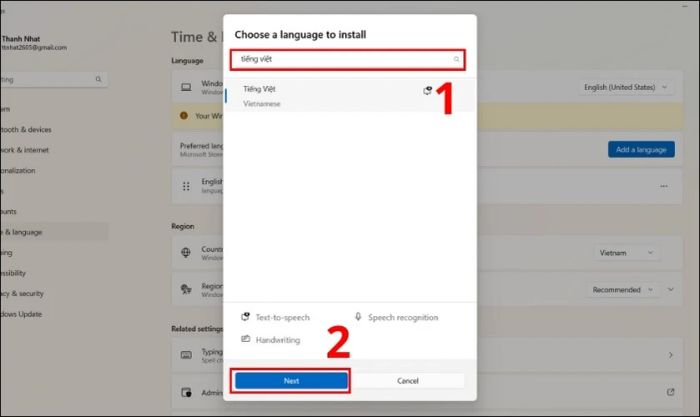 Hướng dẫn cài đặt tiếng Việt trên laptop Windows