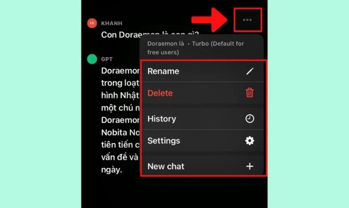 giao diện các tính năng của Chat GPT
