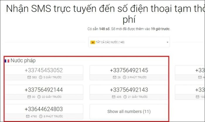 giao diện của trang web online-sms.org
