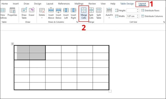 cách gộp ô trong Word thông qua lệnh Merge Cells