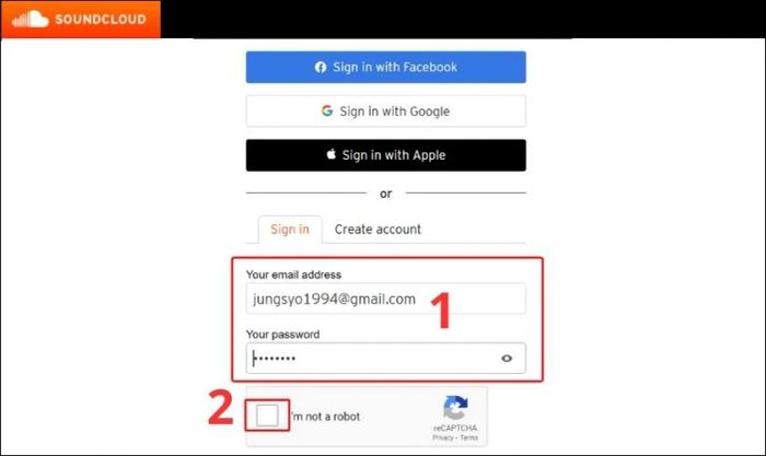 Đăng nhập vào SoundCloud qua email