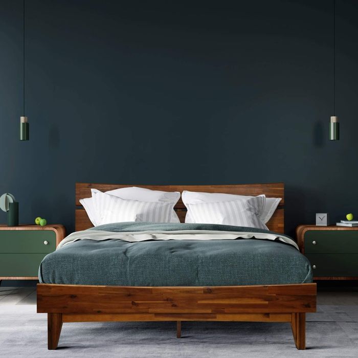The caramel Acacia Aurora Wood Platform Bed