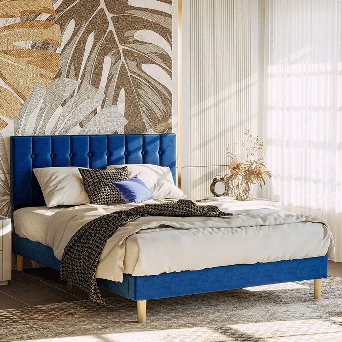 blue velvet bed frame