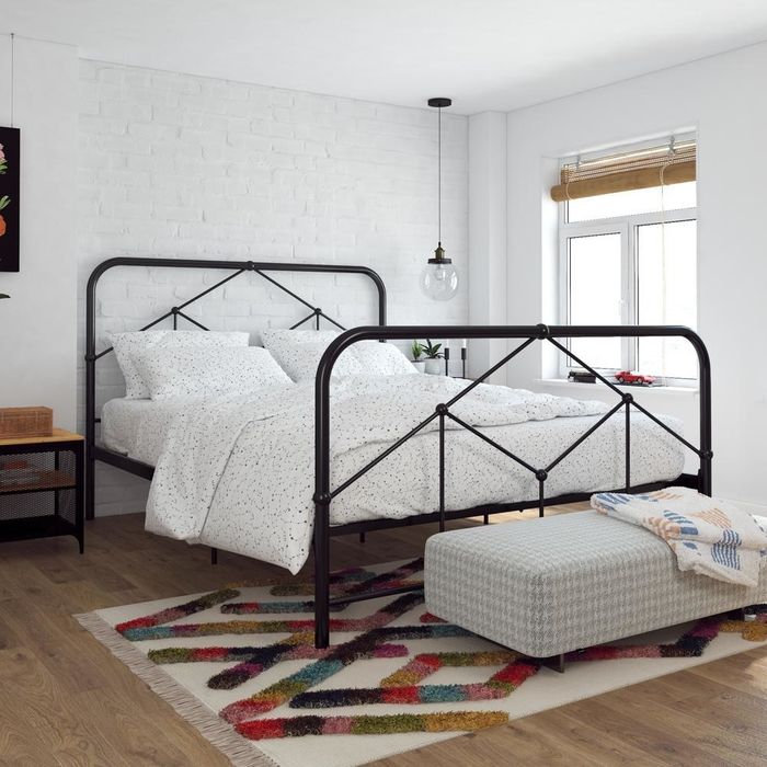 black geometric metal bed frame