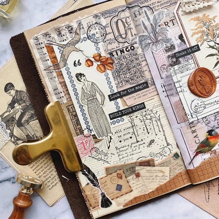The collection of retro stickers, ready for journaling or scrapbooking.