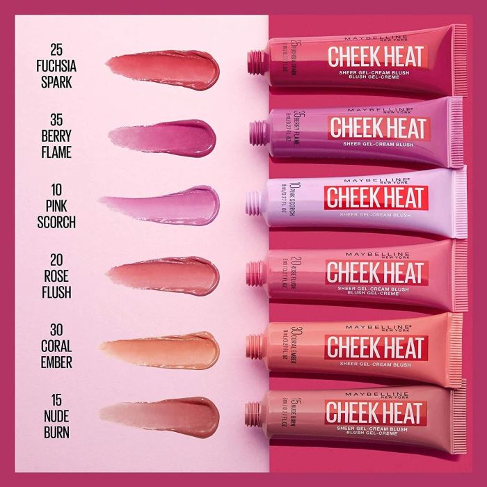 A full set of the different shades of Maybelline Cheek Heat blushes.