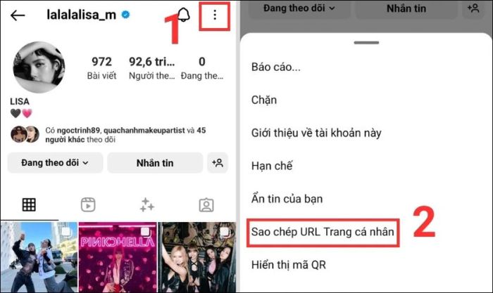 sao chép link Instagram của người khác