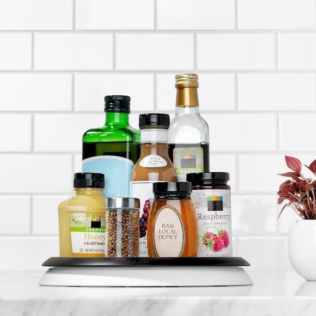 A lazy Susan placed on a counter
