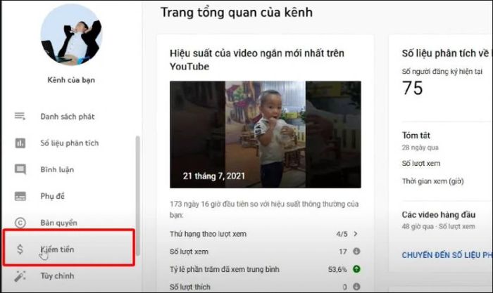 Chọn tính năng kiếm tiền từ thanh công cụ