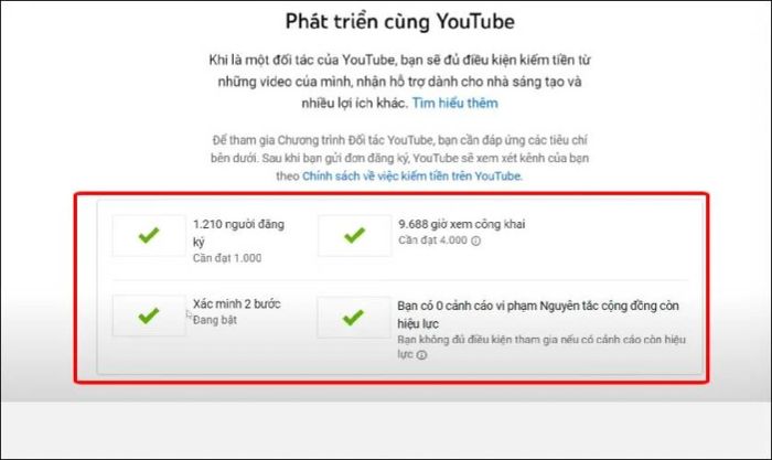 Điều kiện để kích hoạt tính năng kiếm tiền