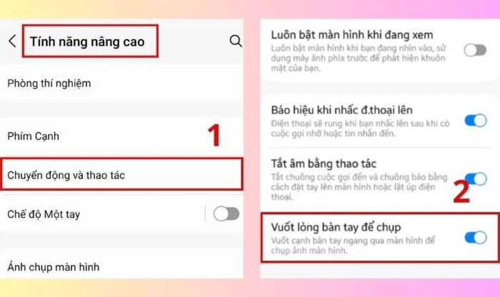 Thao tác vuốt tay để chụp màn hình trên điện thoại Samsung