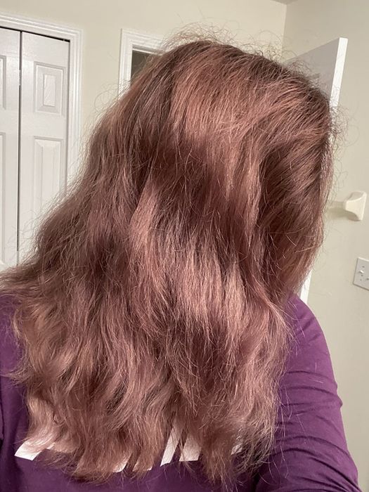 The reviewer demonstrates their hair before using the argan oil mask.
