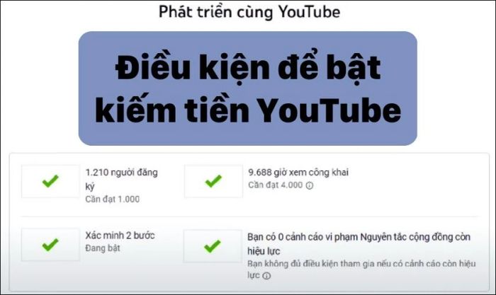 yêu cầu để bật kiếm tiền cho kênh youtube