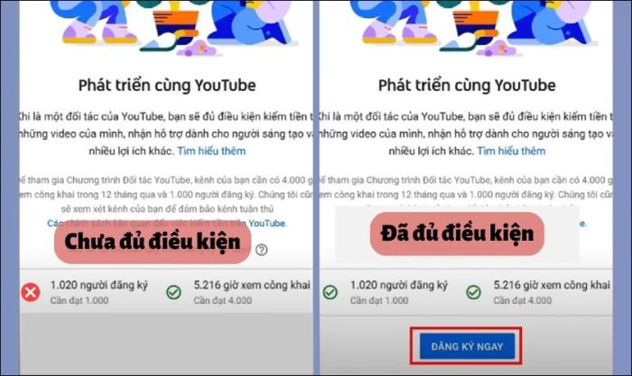 xem các yêu cầu để bật kiếm tiền YouTube trên điện thoại