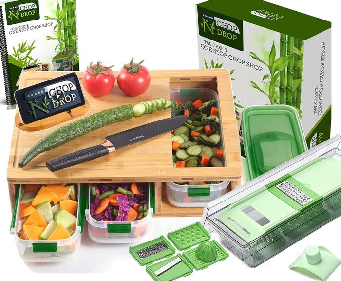 The cutting board along with its accessories