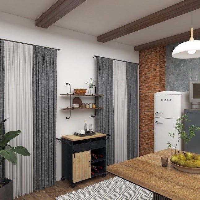 The floating shelves installed in a kitchen