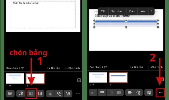 Cách chèn bảng vào PowerPoint trên điện thoại