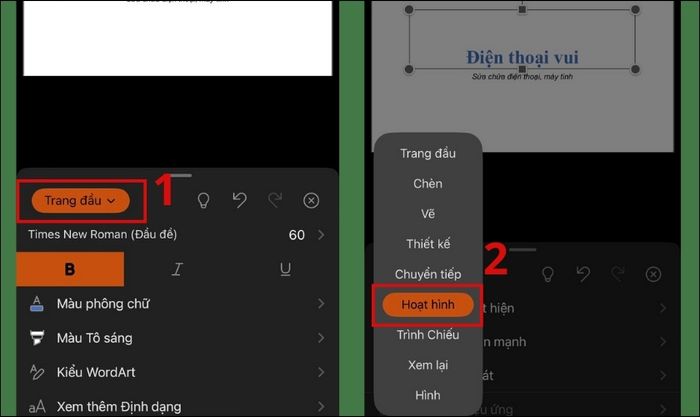 tạo hiệu ứng cho slide
