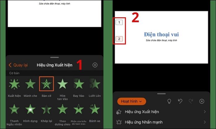 cách tạo hiệu ứng trong PowerPoint trên điện thoại