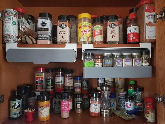 The spice racks of a reviewer on display
