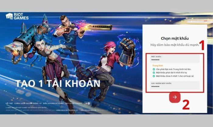 Điền mật khẩu bảo mật cho tài khoản Riot Client.