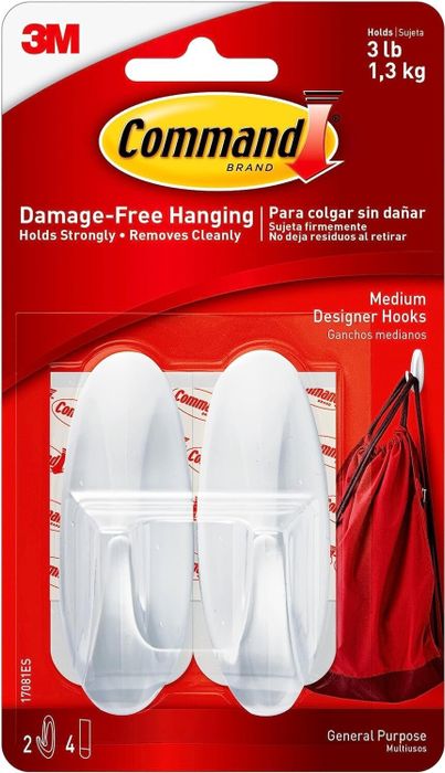 A pack of white Command hooks