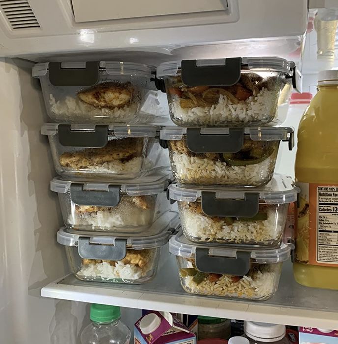 A photo of the complete set being used for meal prep inside a fridge