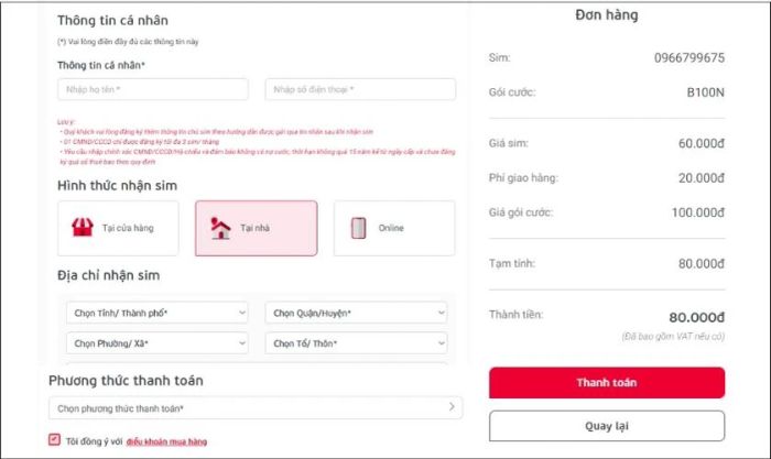 mua sim đầu số 096 trực tuyến trên website Viettel