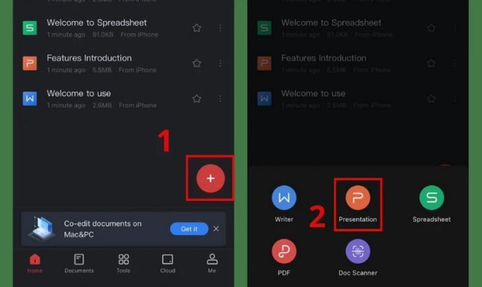 cách làm powerpoint trên điện thoại bằng WPS