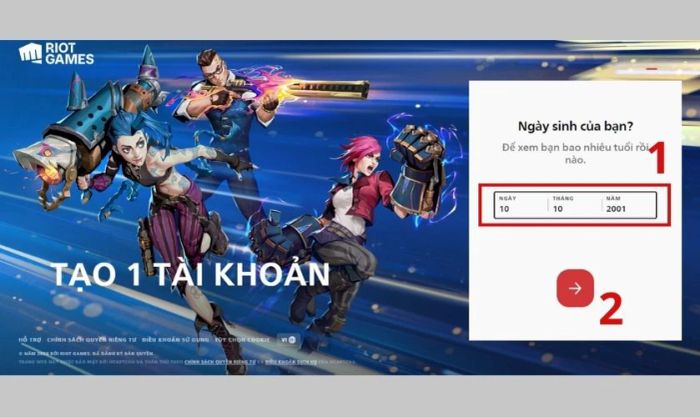 Nhập ngày tháng năm sinh của người dùng