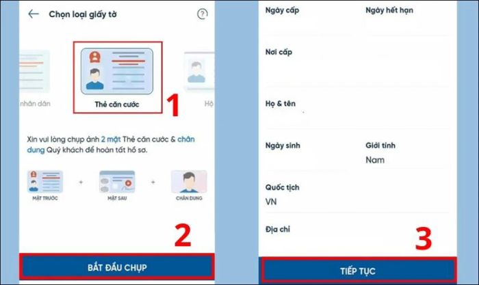 Xác thực CCCD, CMND khi đăng ký làm thẻ Vietinbank online