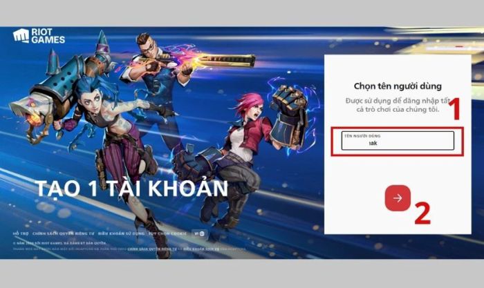 Điền tên đăng nhập tài khoản Riot Client