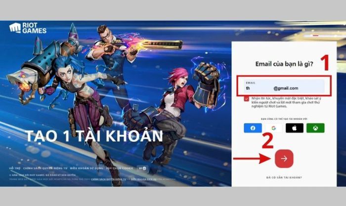 Điền địa chỉ email đăng nhập