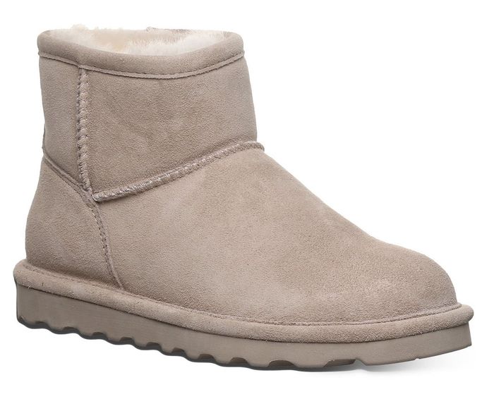 A pair of shearling-lined suede ankle boots with a treaded sole for added grip and comfort.