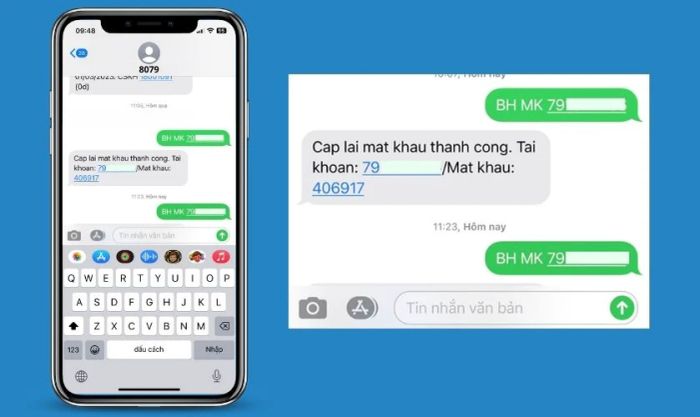 Soạn và gửi tin nhắn đến tổng đài để khôi phục mật khẩu.