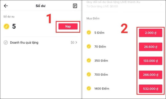 hướng dẫn cách nạp xu TikTok tiết kiệm qua thẻ điện thoại