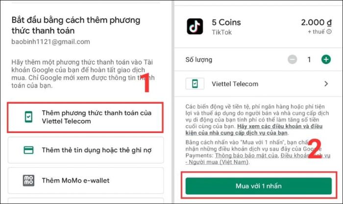 hướng dẫn chi tiết các bước nạp xu TikTok giá rẻ qua thẻ điện thoại