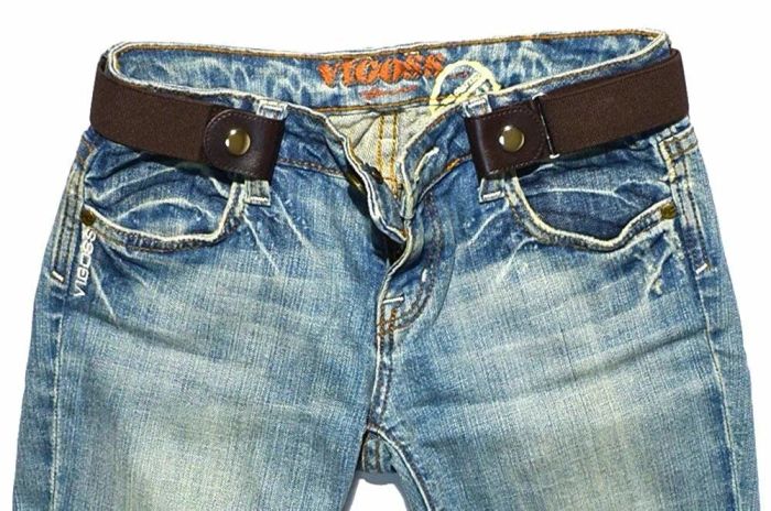 A brown snap-on belt paired with a set of pants.